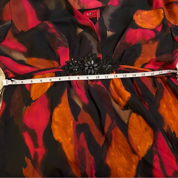 Anthropologie Tapemeasure Blouse XL Chiffon 3/4 Sleeve Embellished V-Neck - Picture 5 of 13